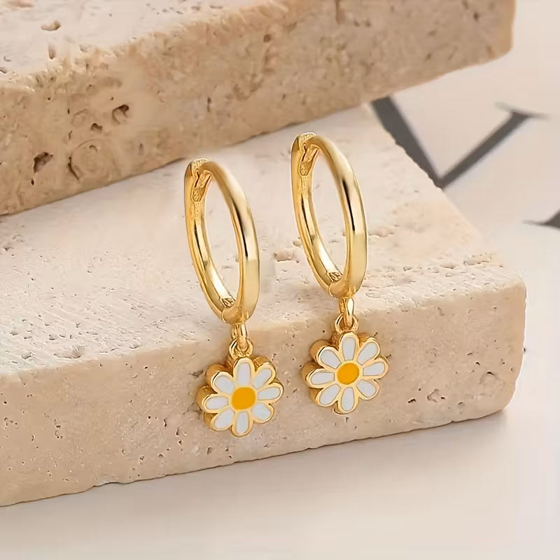 Aretes de daisy de moda para niñas, estilo bohemio dulce y de moda